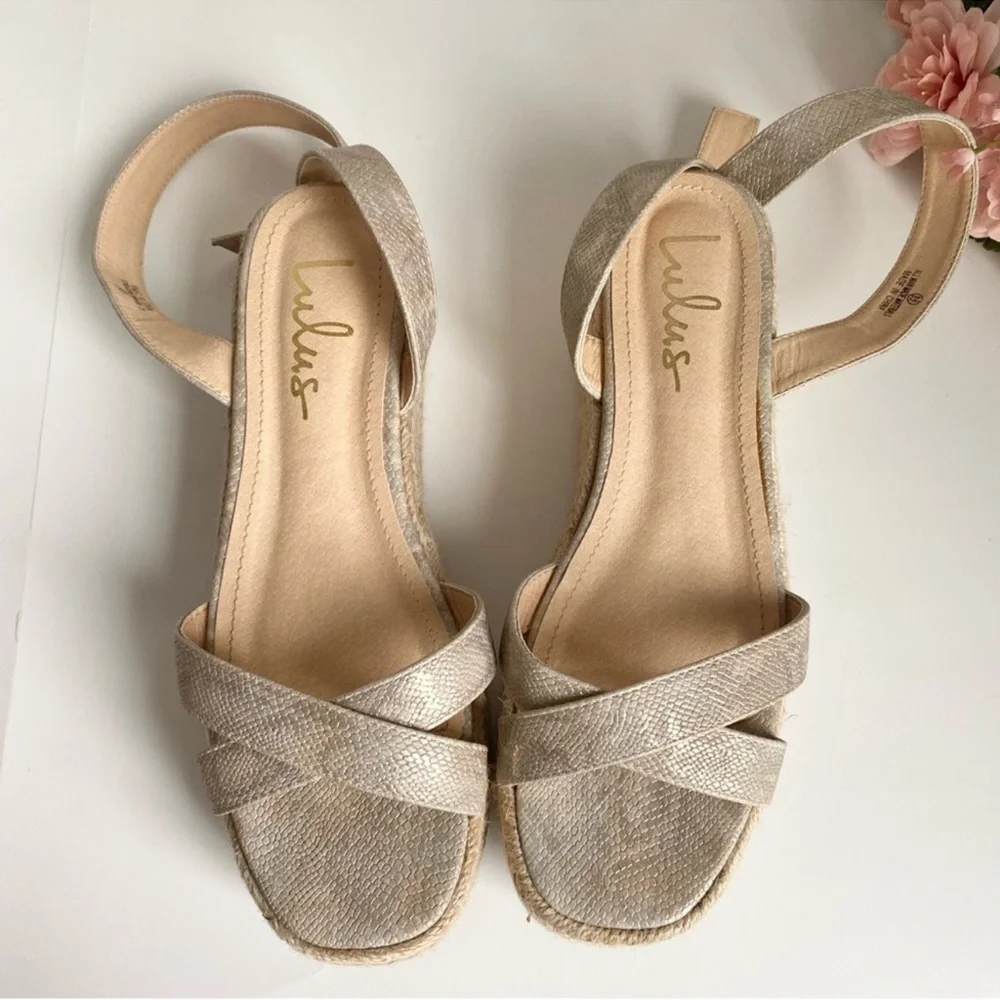 Lulu's Cobi Beige Snake Espadrille Platform Sandals